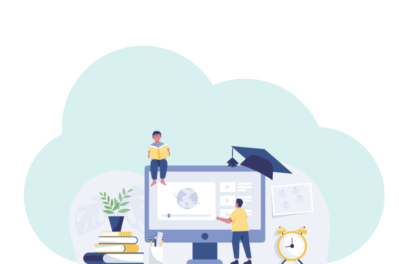 Abstract graphic of students learning online 