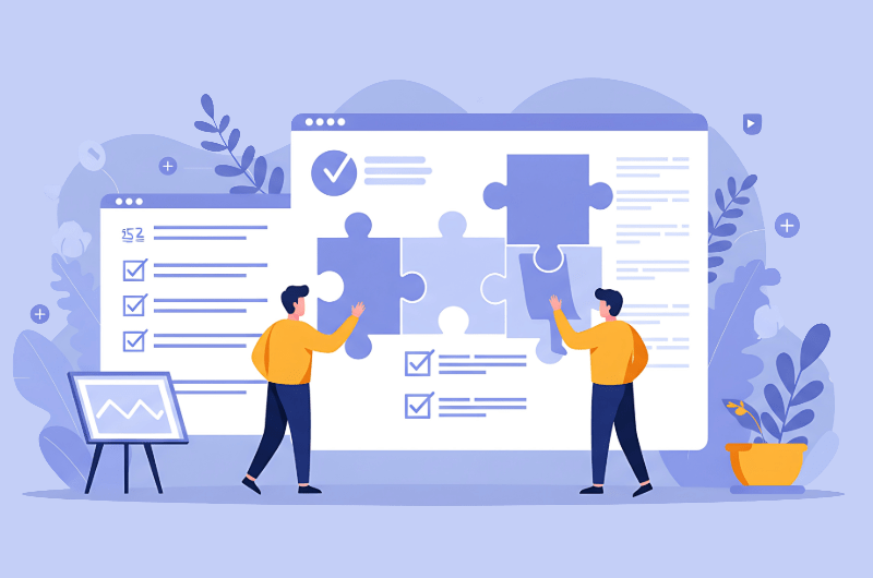 two people putting puzzle pieces together 